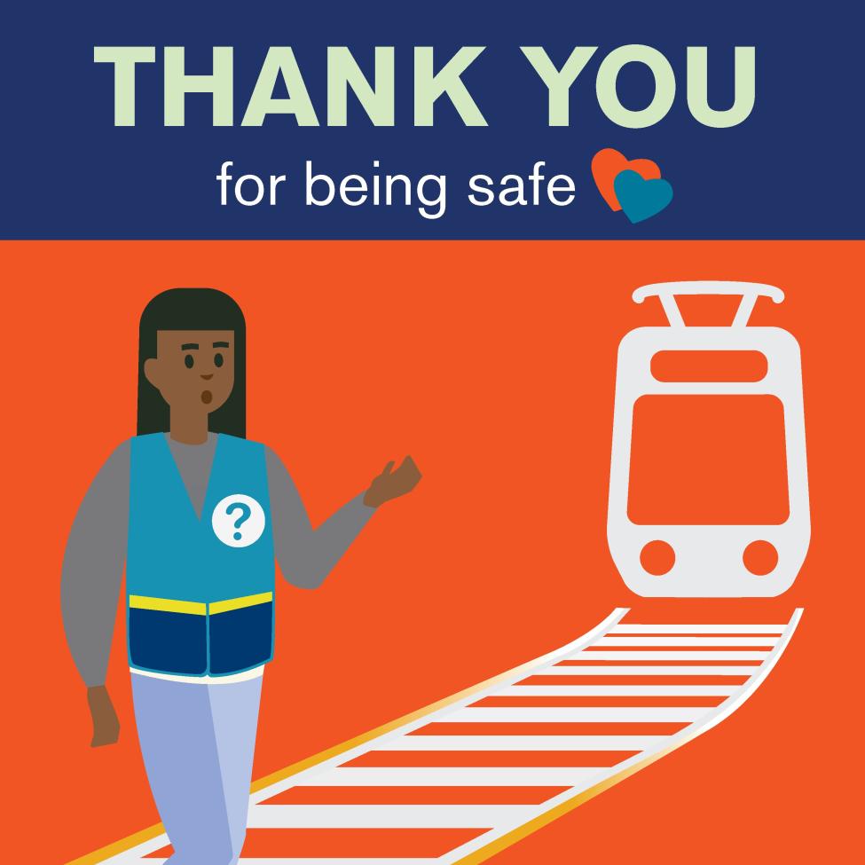 Stay alert and keep safe Look both ways around tracks and trains